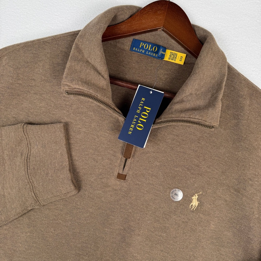 NEW Polo Ralph Lauren 1/4 Zip Estate Rib Sweater Mens 2XL Brown Embroidered Pony
